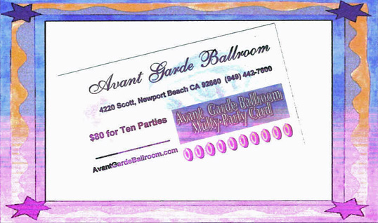 Avant Garde Ballroom Multi-Party Discount Card - Only $80 for TEN Parties!